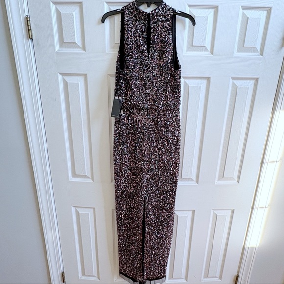 NWT Adrianna Papell Black sequin beaded halter blouson gown size 10. - Picture 3 of 8